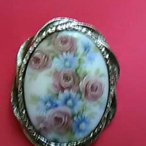 Vintage Porcelain Antique brooch Sterling Silver
